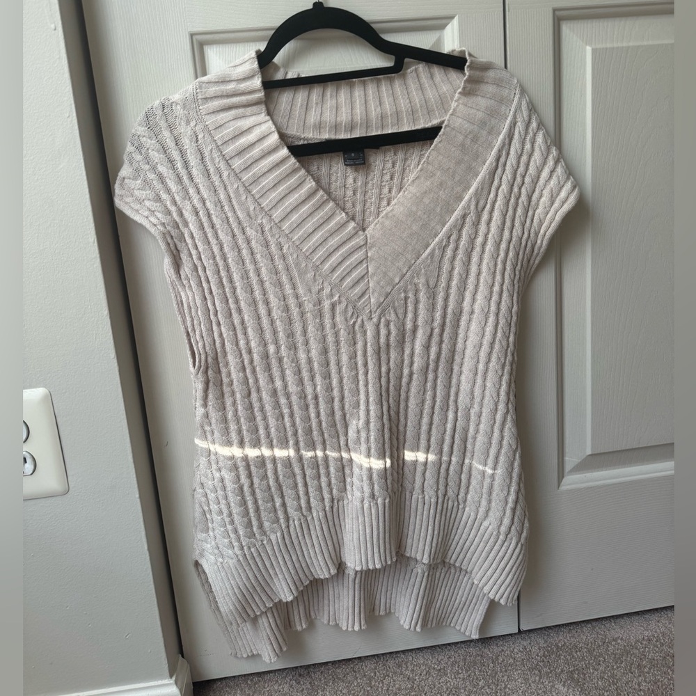 French Connection Cream Ribbed Knit Hoodie